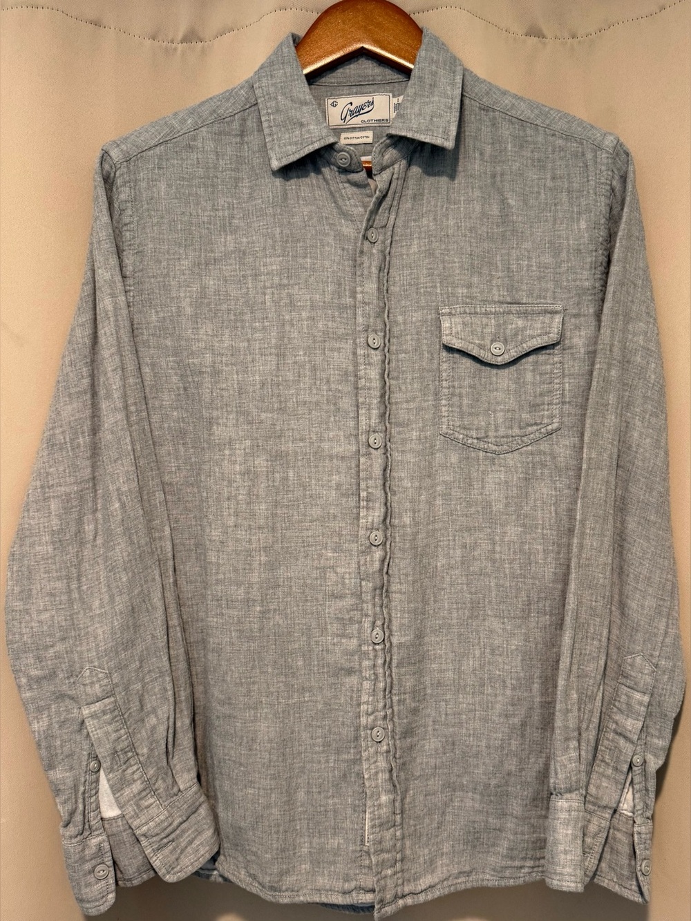 Grayers Gray Chambray Button Down Shirt Mens Small 100% Cotton